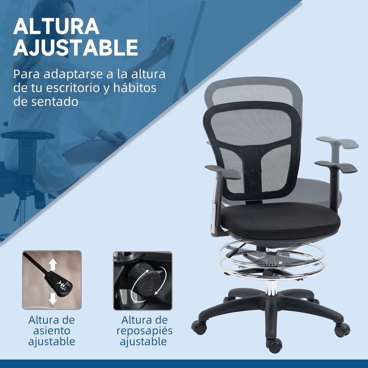 Silla de oficina Lavanda Vinsetto altura ajustable ergonómica negro 95-115x59x59 cm
