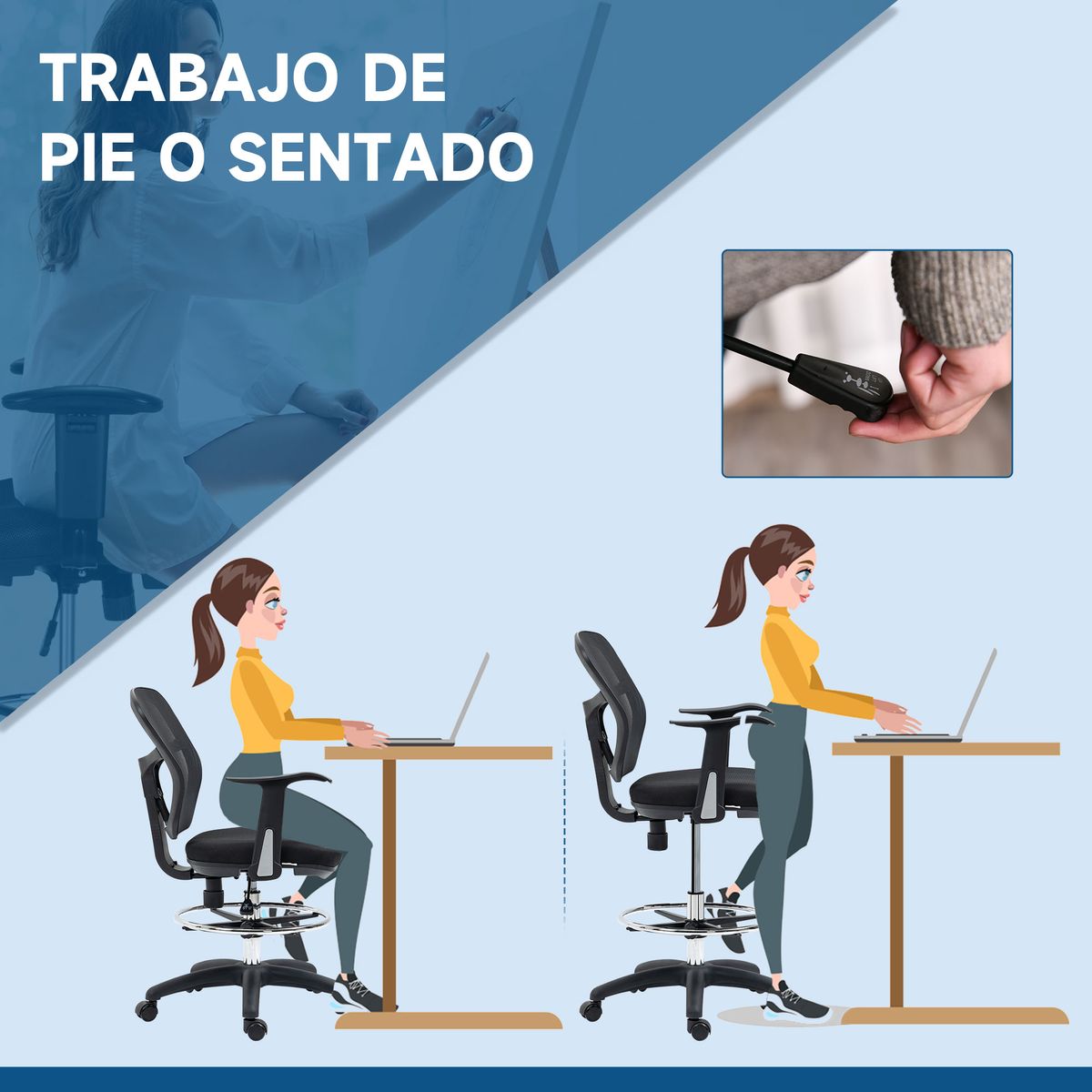Silla de oficina Lavanda Vinsetto altura ajustable ergonómica negro 95-115x59x59 cm