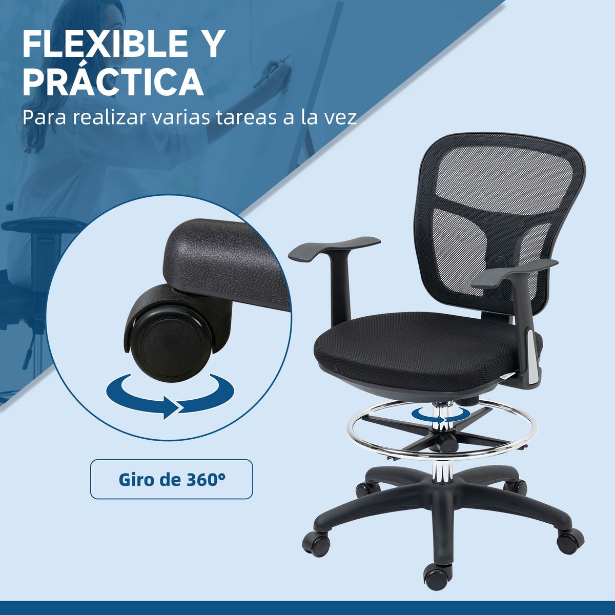 Silla de oficina Lavanda Vinsetto altura ajustable ergonómica negro 95-115x59x59 cm