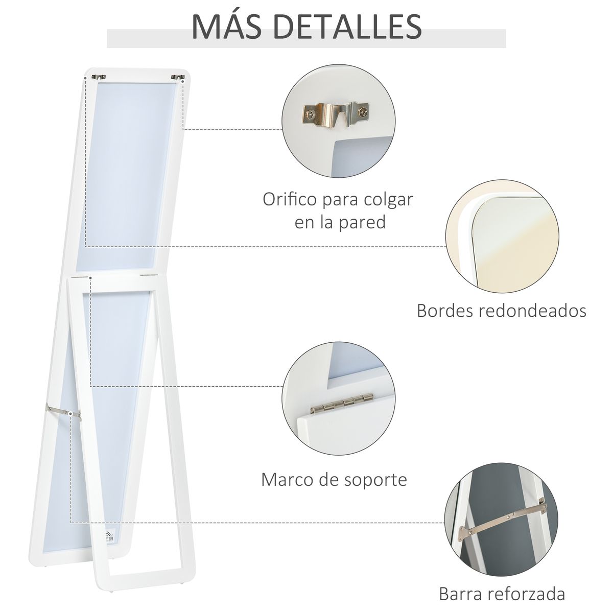 Espejo de cuerpo Timex Homcom con marco de madera blanco 156x37x43 cm