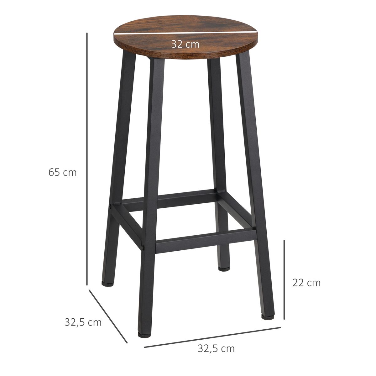 Pack de 2 taburetes altos Homcom Tauro melamina y acero marrón rústico 65x32,5x32,5 cm