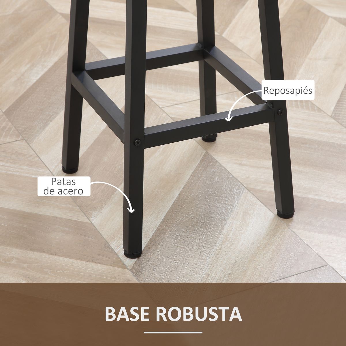 Pack de 2 taburetes altos Homcom Tauro melamina y acero marrón rústico 65x32,5x32,5 cm