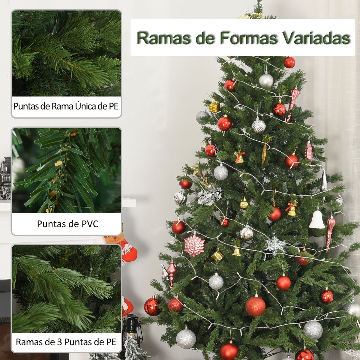 Árbol de Navidad Homcom 440 ramas base plegable verde Ø75x150 cm