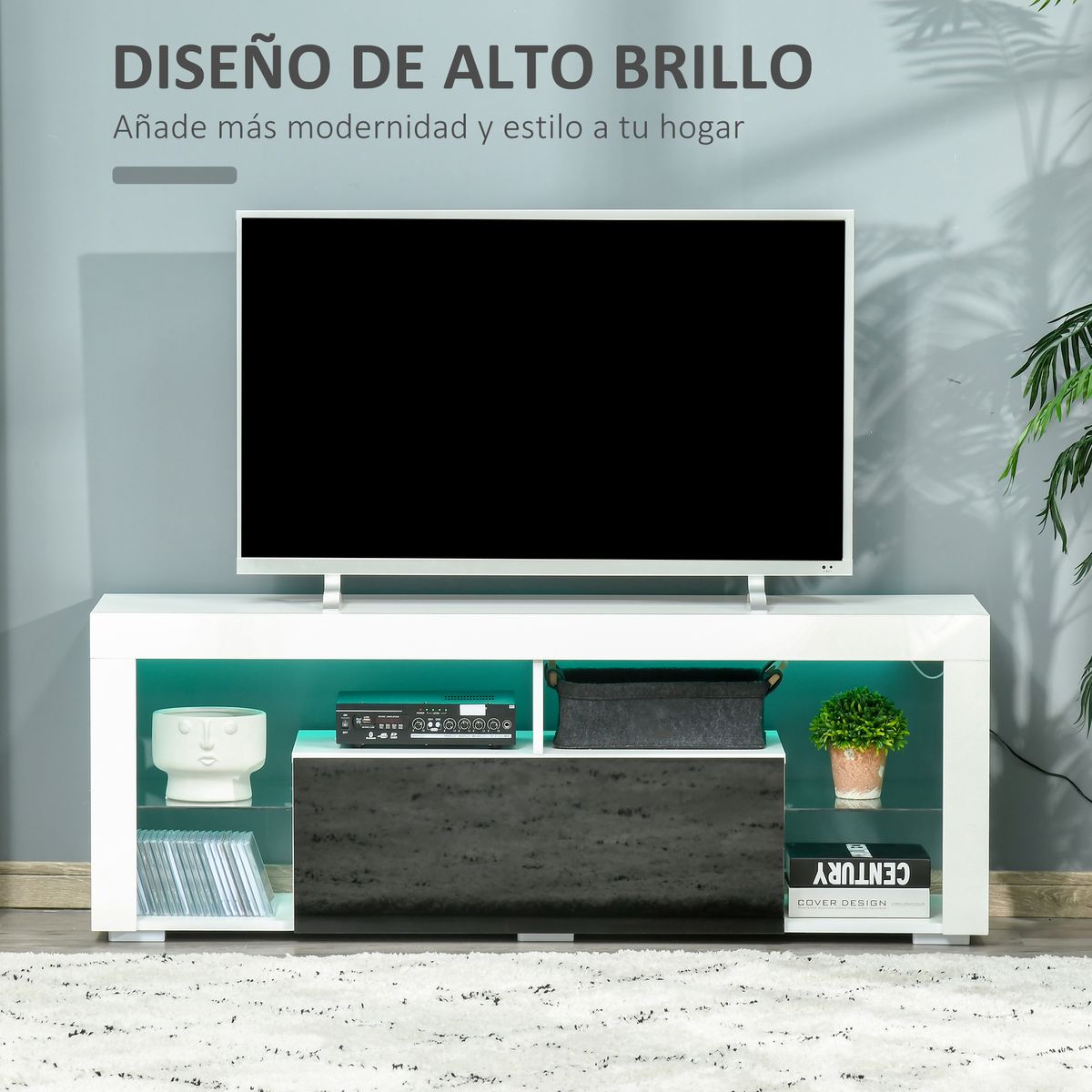 Mesita de noche Cotton Homcom 2 cajones blanco/dorado 47x40 cm con tele