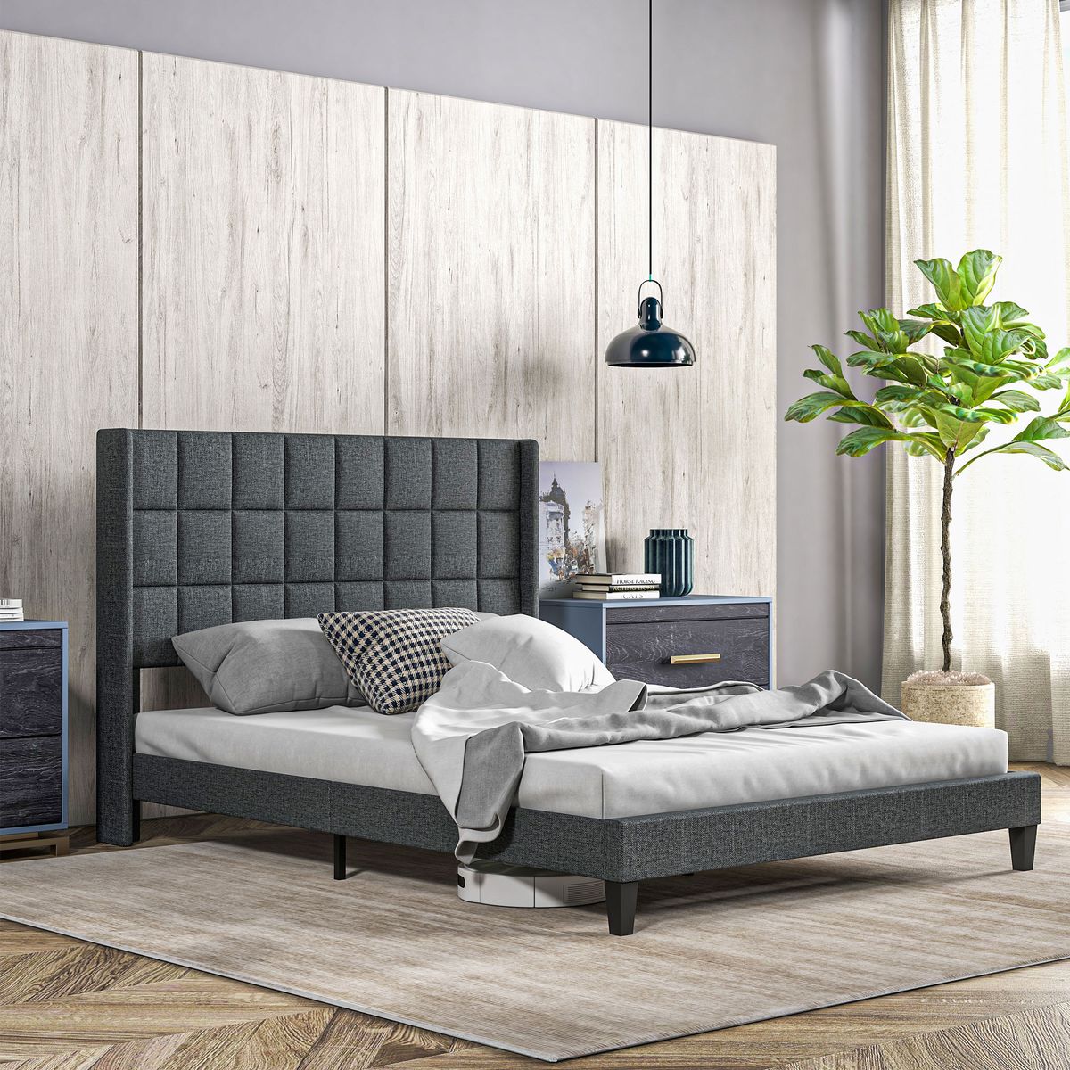 Estructura de cama Filo Homcom con cabecero gris 135x190 cm animada