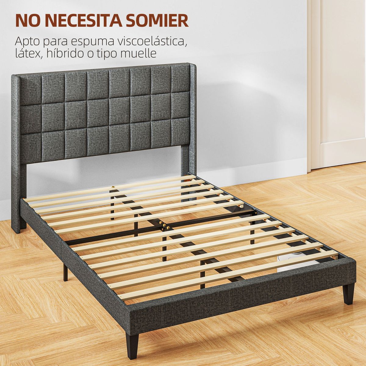 Estructura de cama Filo Homcom con cabecero gris 135x190 cm