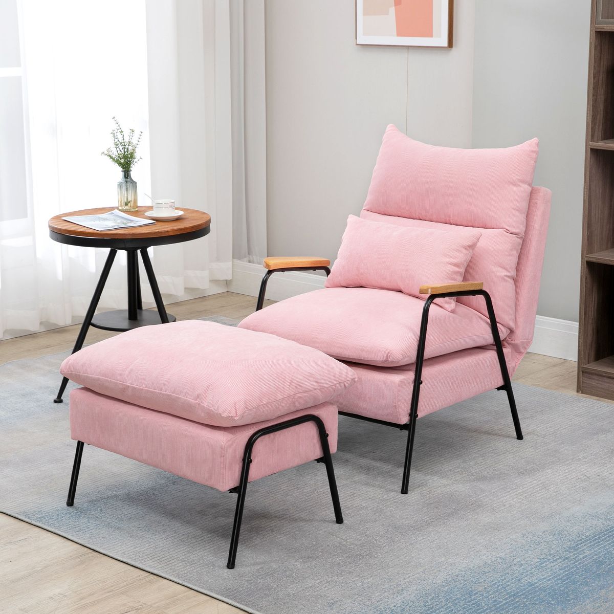 Sillón Neptuno Homcom reclinable + reposapiés rosa 88x91,5x68 cm