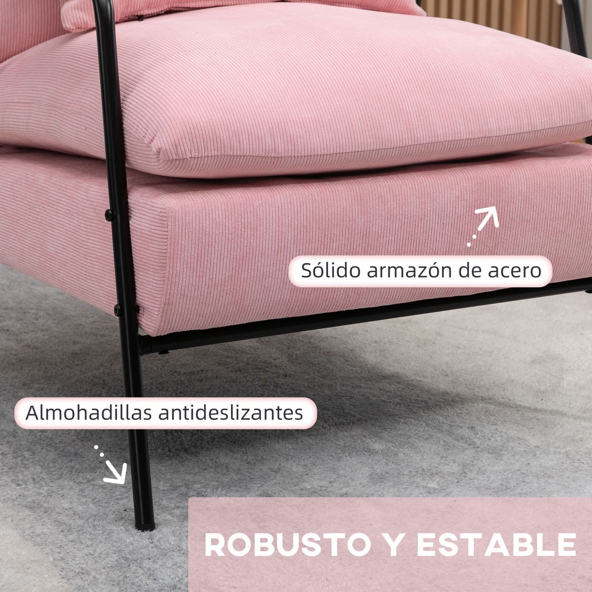 Sillón Neptuno Homcom reclinable + reposapiés rosa 88x91,5x68 cm
