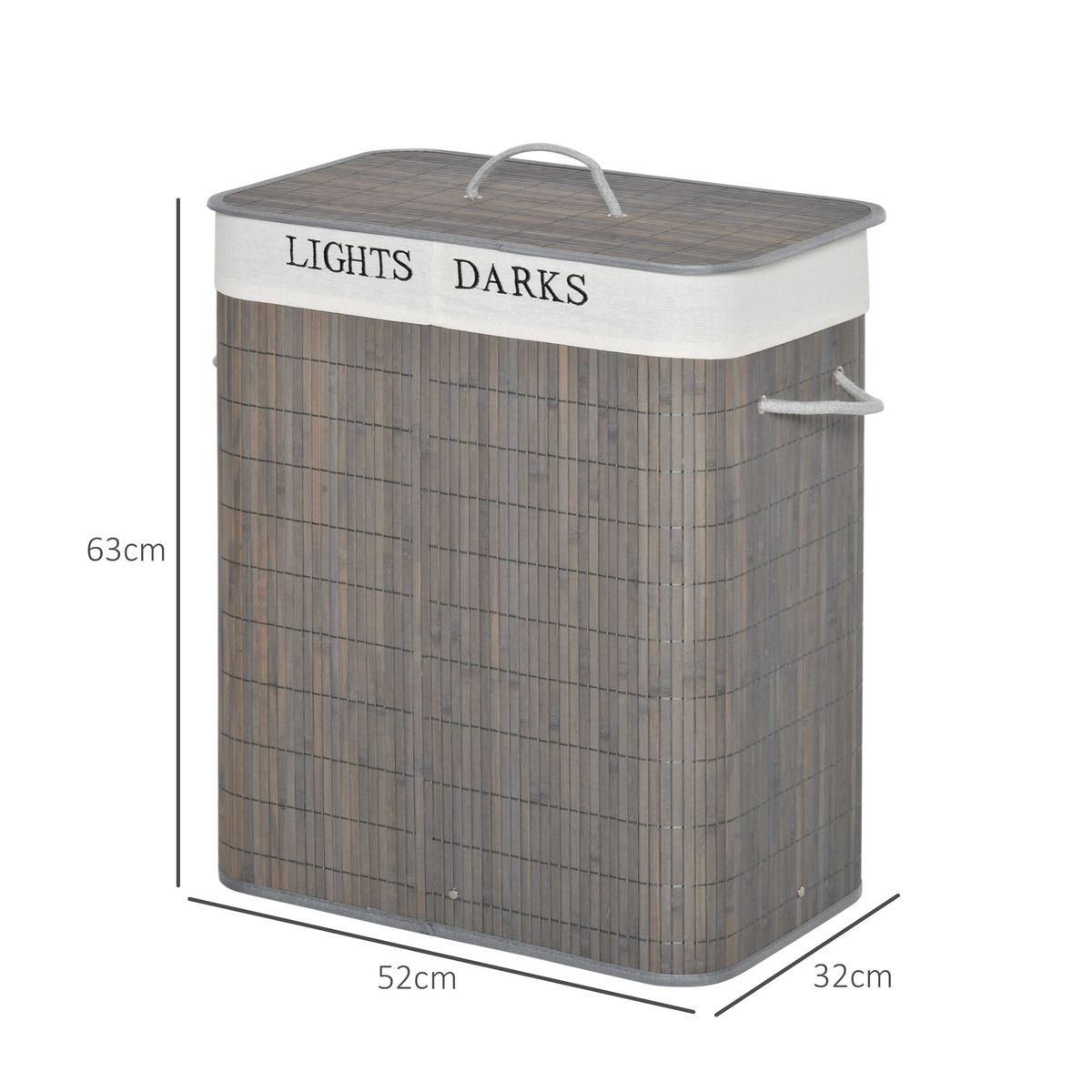 Cesto de ropa sucia Segura Homcom bambú 2 compartimentos y tapa gris 58x33x26 cm