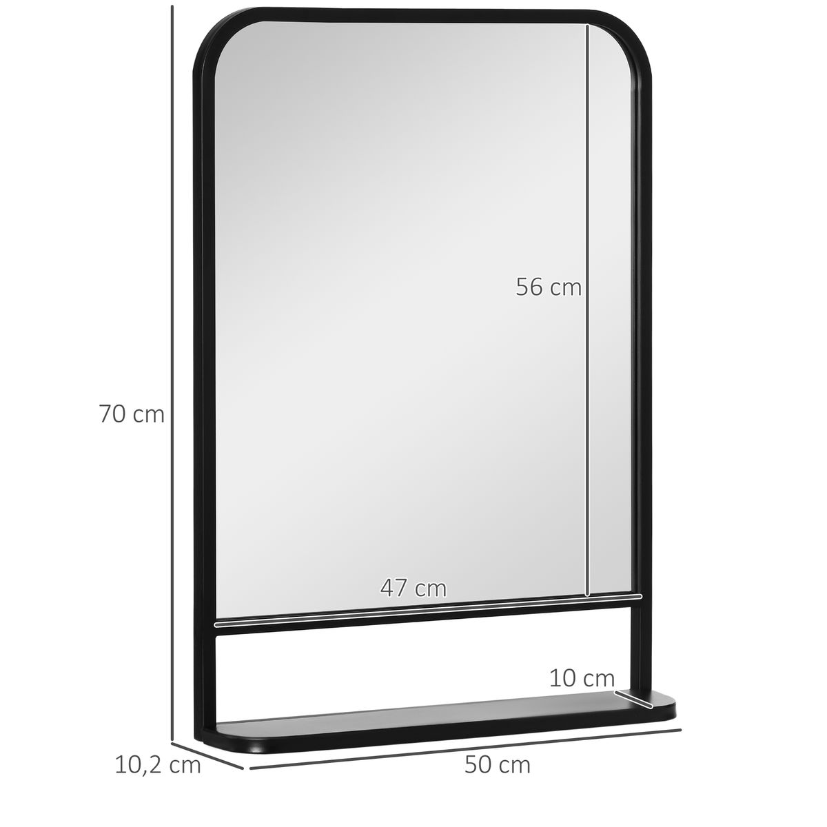 Espejo Dinamic Homcom con estante negro 70x50 cm medidas