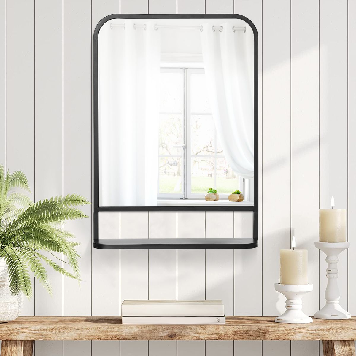 Espejo Dinamic Homcom con estante negro 70x50 cm