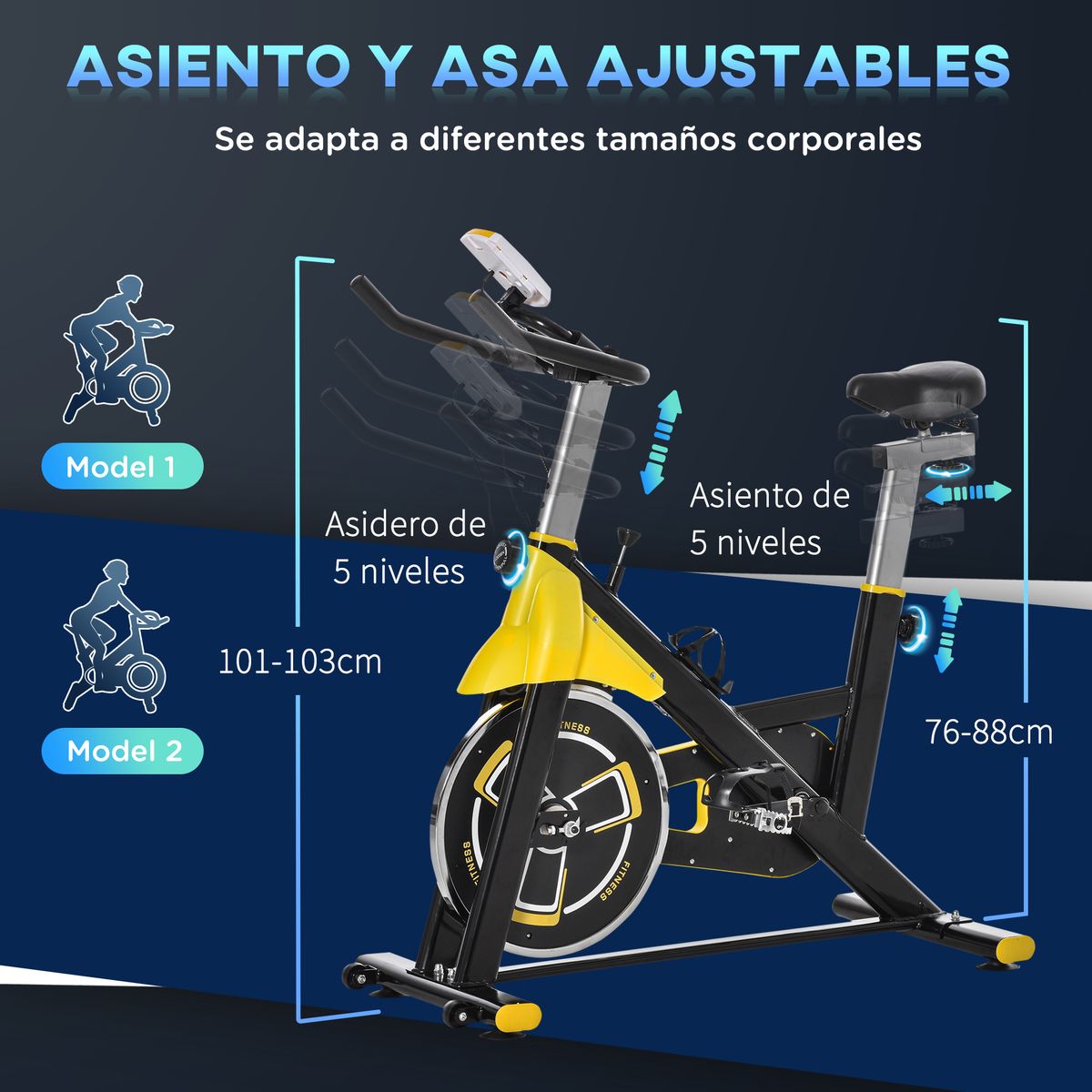 Bicicleta estática Homcom resistencia regulable 150kg amarillo/negro