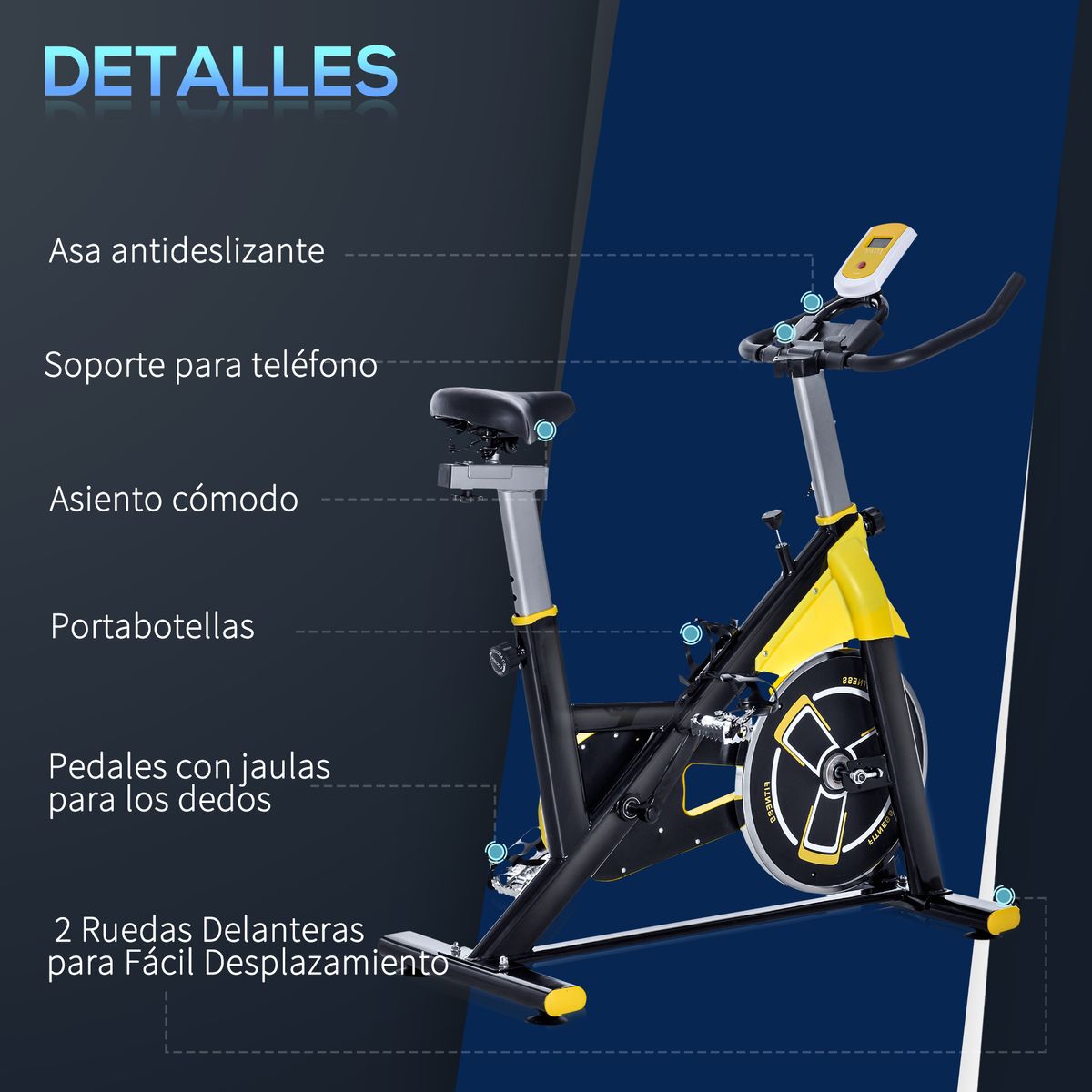 Bicicleta estática Homcom resistencia regulable 150kg amarillo/negro