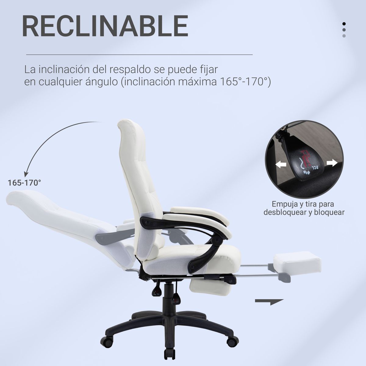 Silla de oficina Hortensia Vinsetto reclinable + reposapiés retráctil 118-125x65x65 cm
