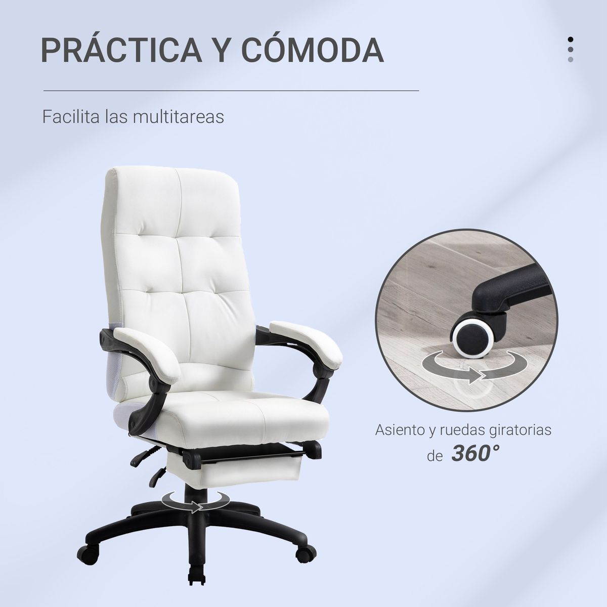 Silla de oficina Hortensia Vinsetto reclinable + reposapiés retráctil 118-125x65x65 cm