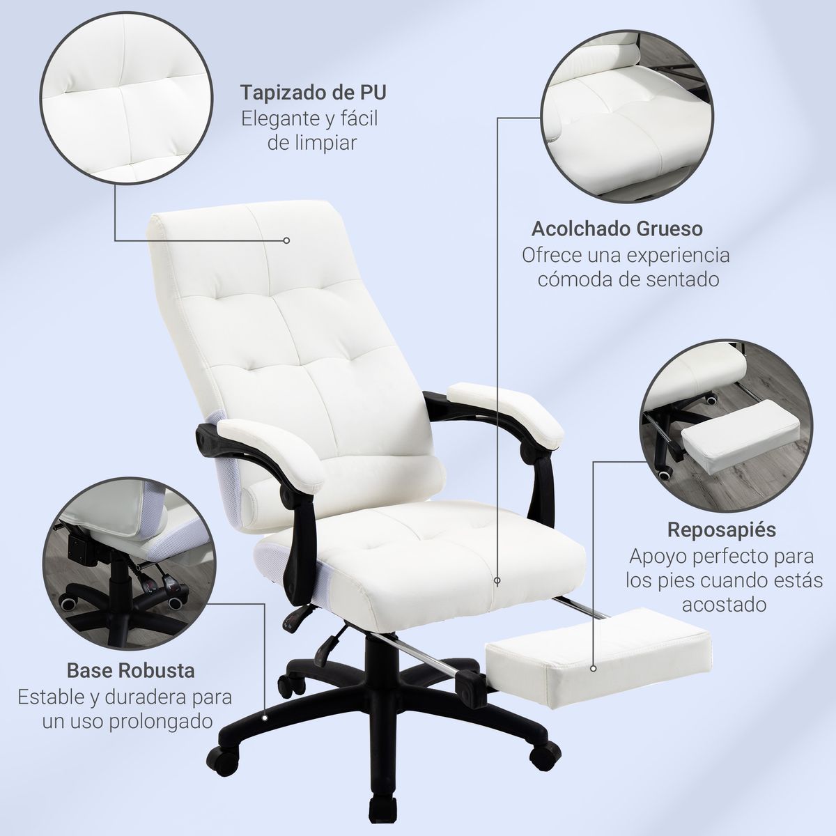 Silla de oficina Hortensia Vinsetto reclinable + reposapiés retráctil 118-125x65x65 cm