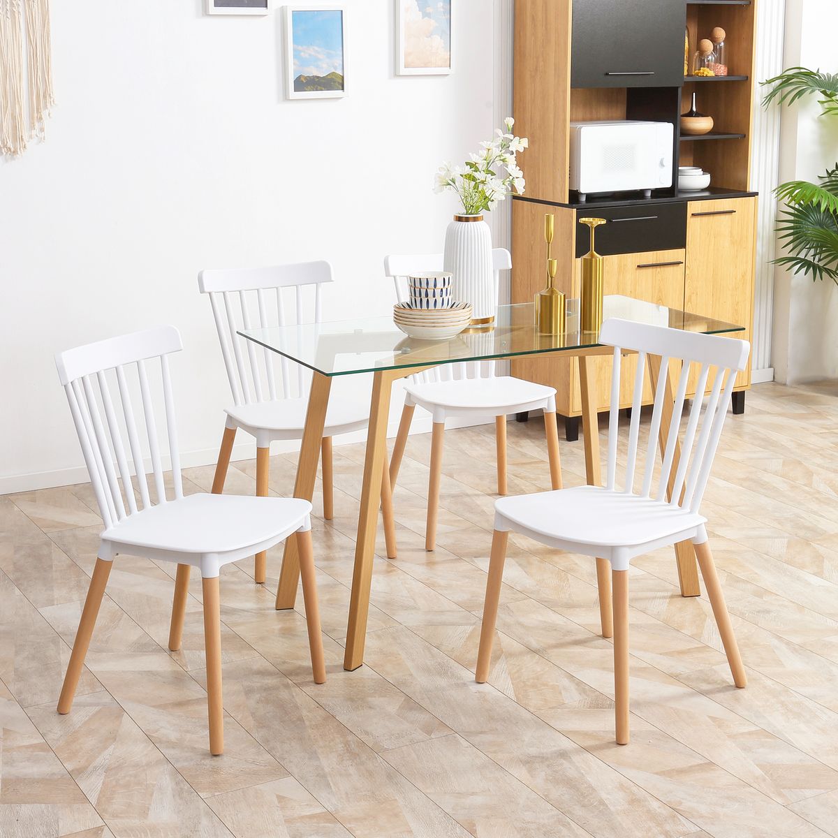 Conjunto de 4 sillas de comedor Sagitario hasta 120 kg estilo nórdico blanco