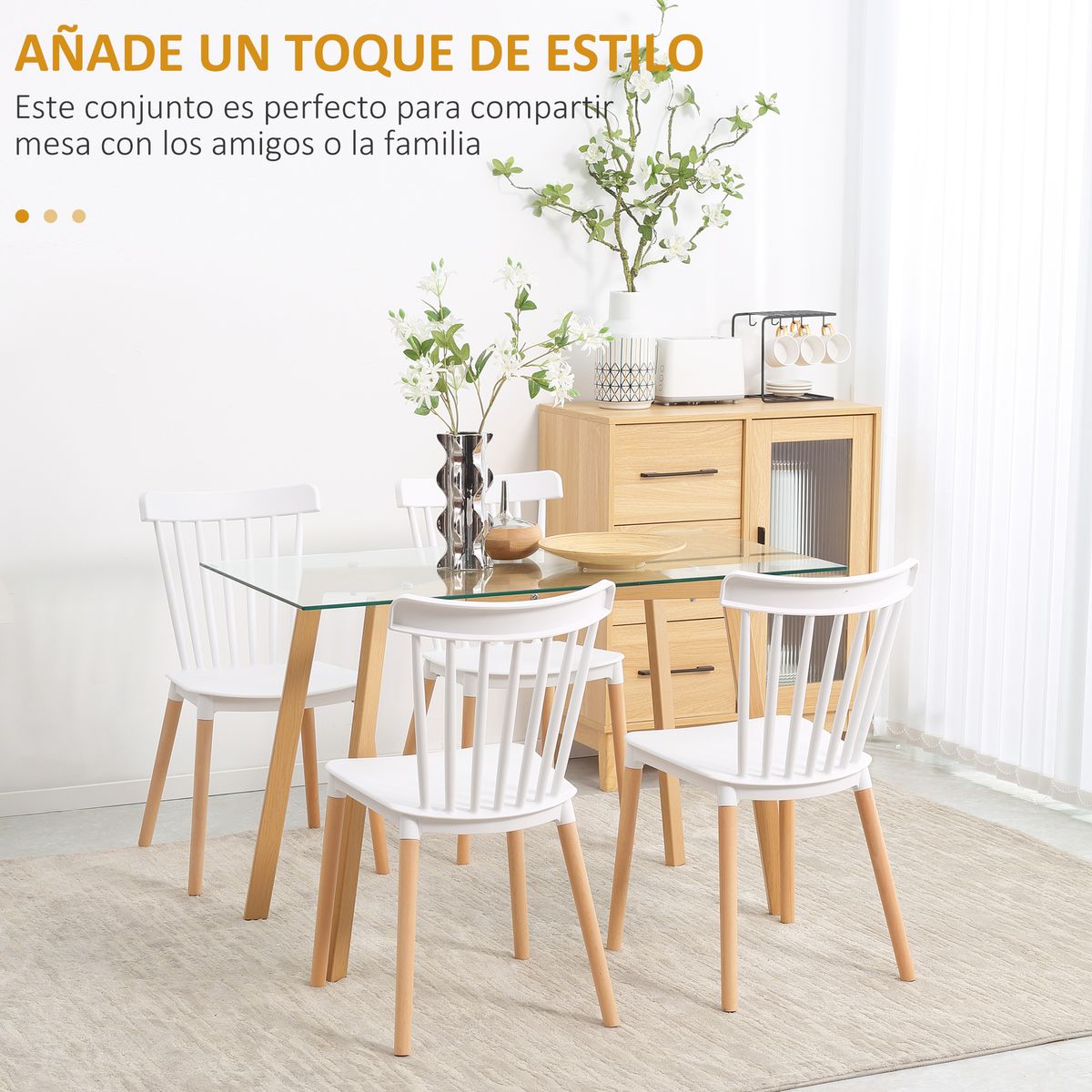 Conjunto de 4 sillas de comedor Sagitario hasta 120 kg estilo nórdico blanco