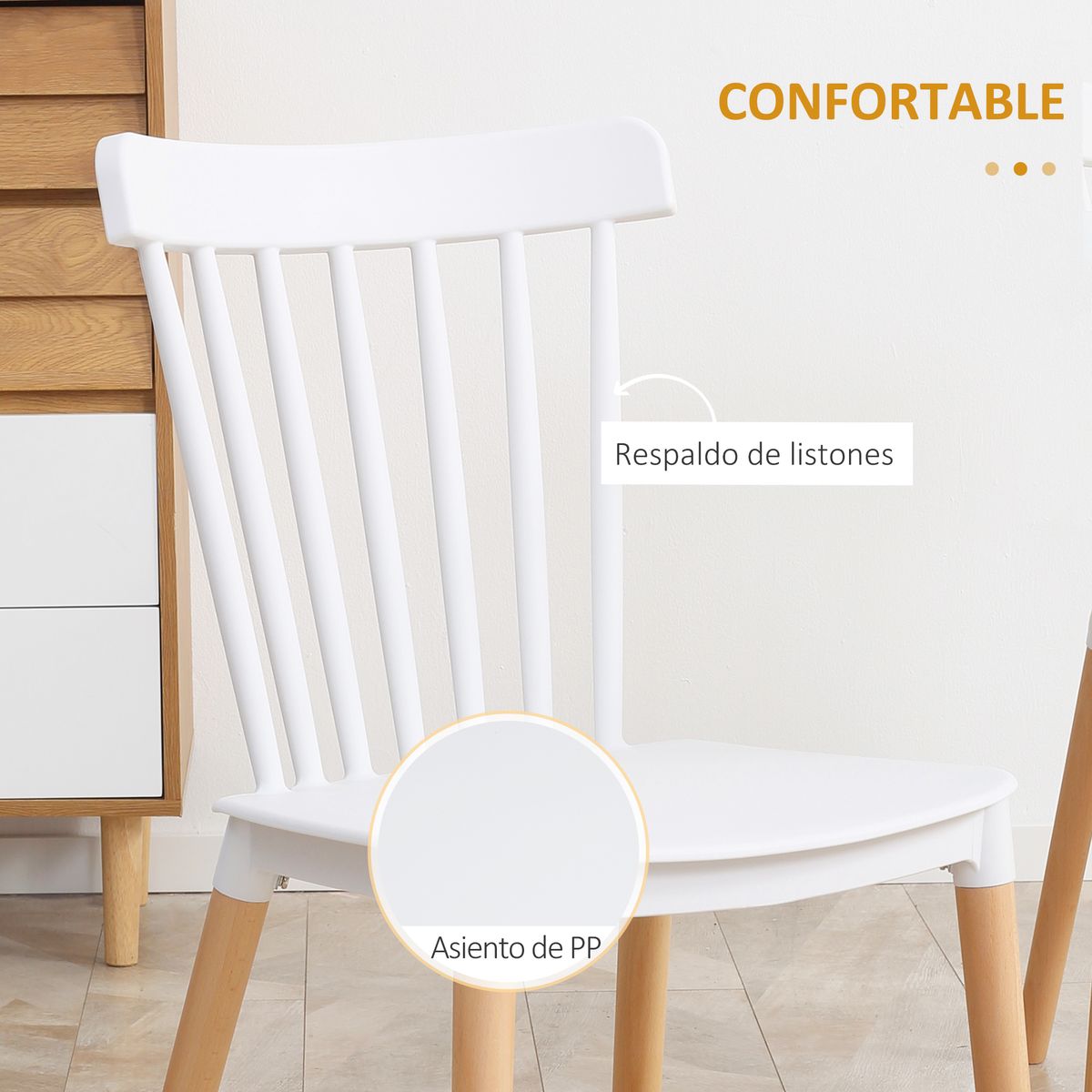 Conjunto de 4 sillas de comedor Sagitario hasta 120 kg estilo nórdico blanco