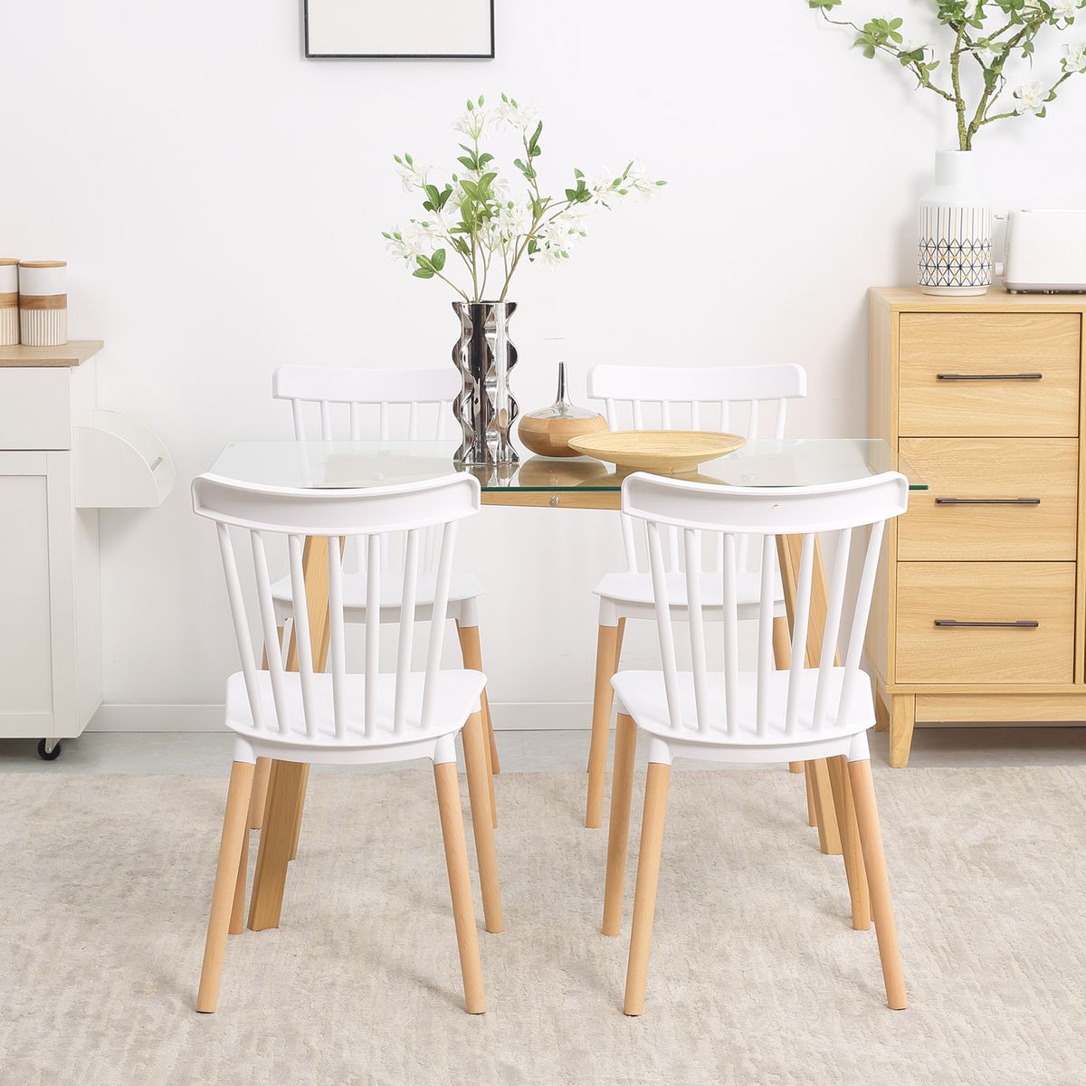 Conjunto de 4 sillas de comedor Sagitario hasta 120 kg estilo nórdico blanco