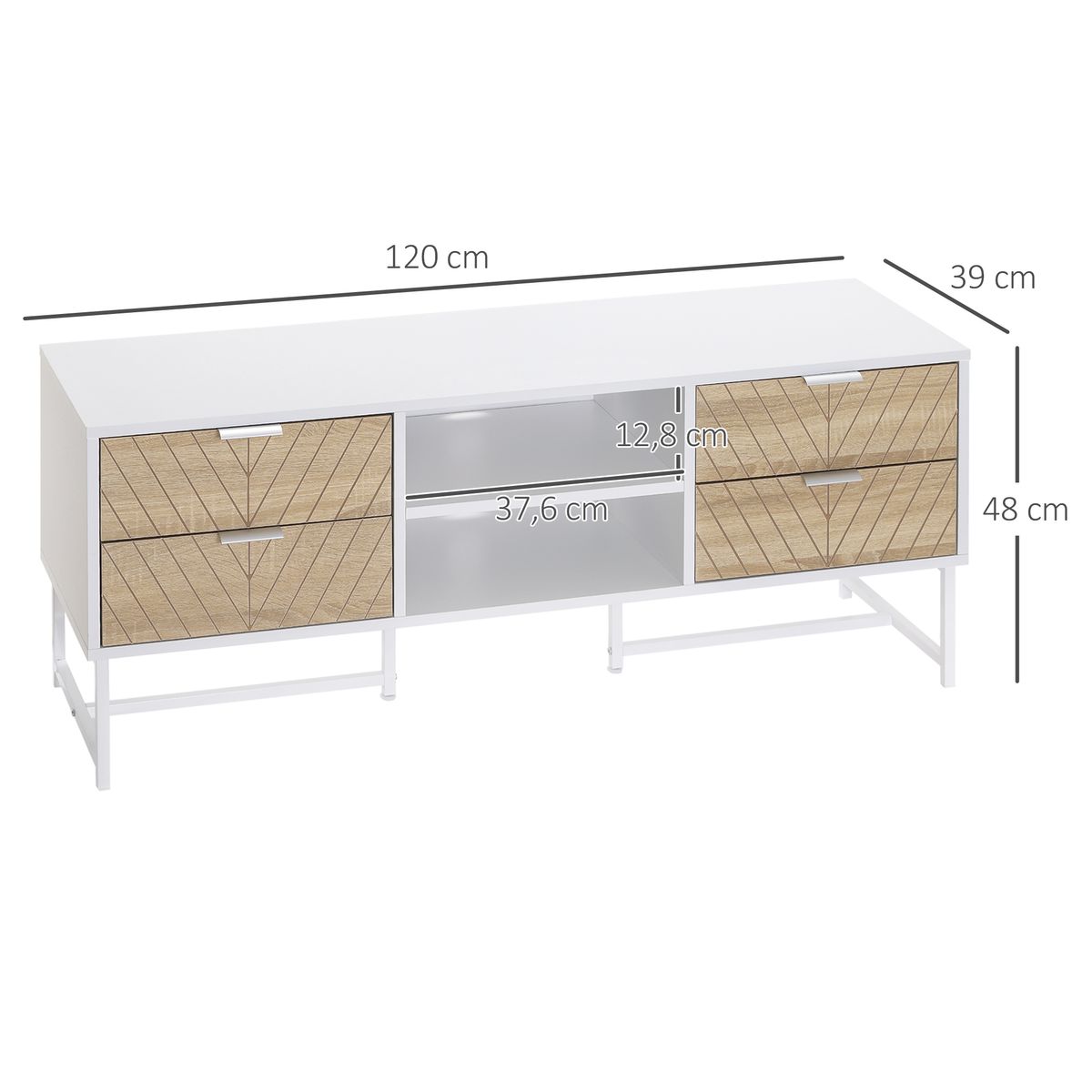 Mueble de TV Paraiso Homcom 4 cajones + 2 estantes roble/blanco 48x120x39 cm medidas