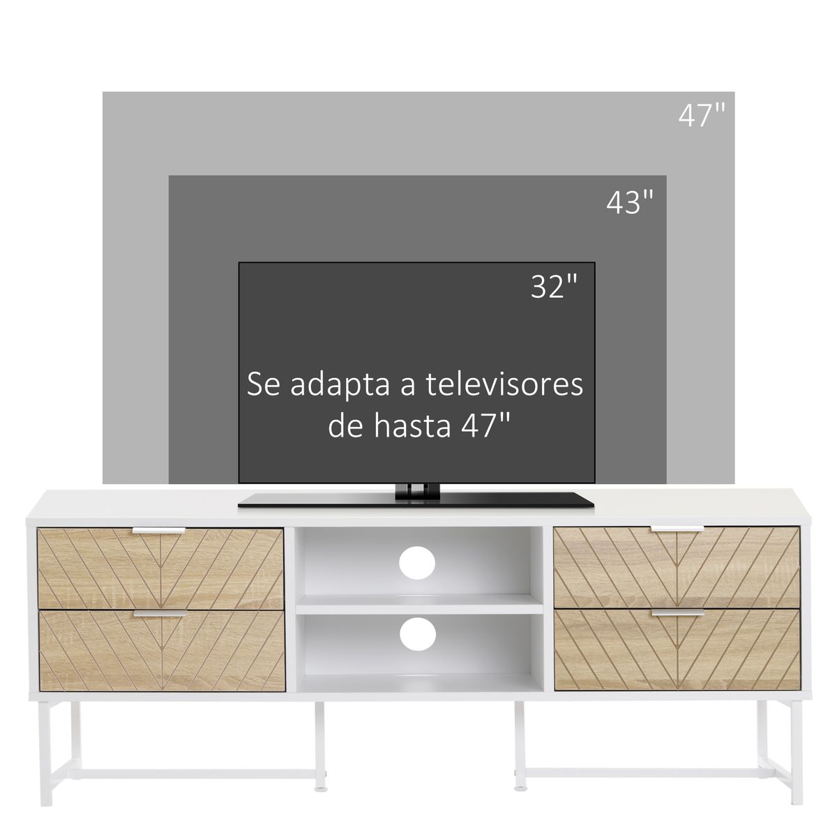 Mueble de TV Paraiso Homcom 4 cajones + 2 estantes roble/blanco 48x120x39 cm posterior