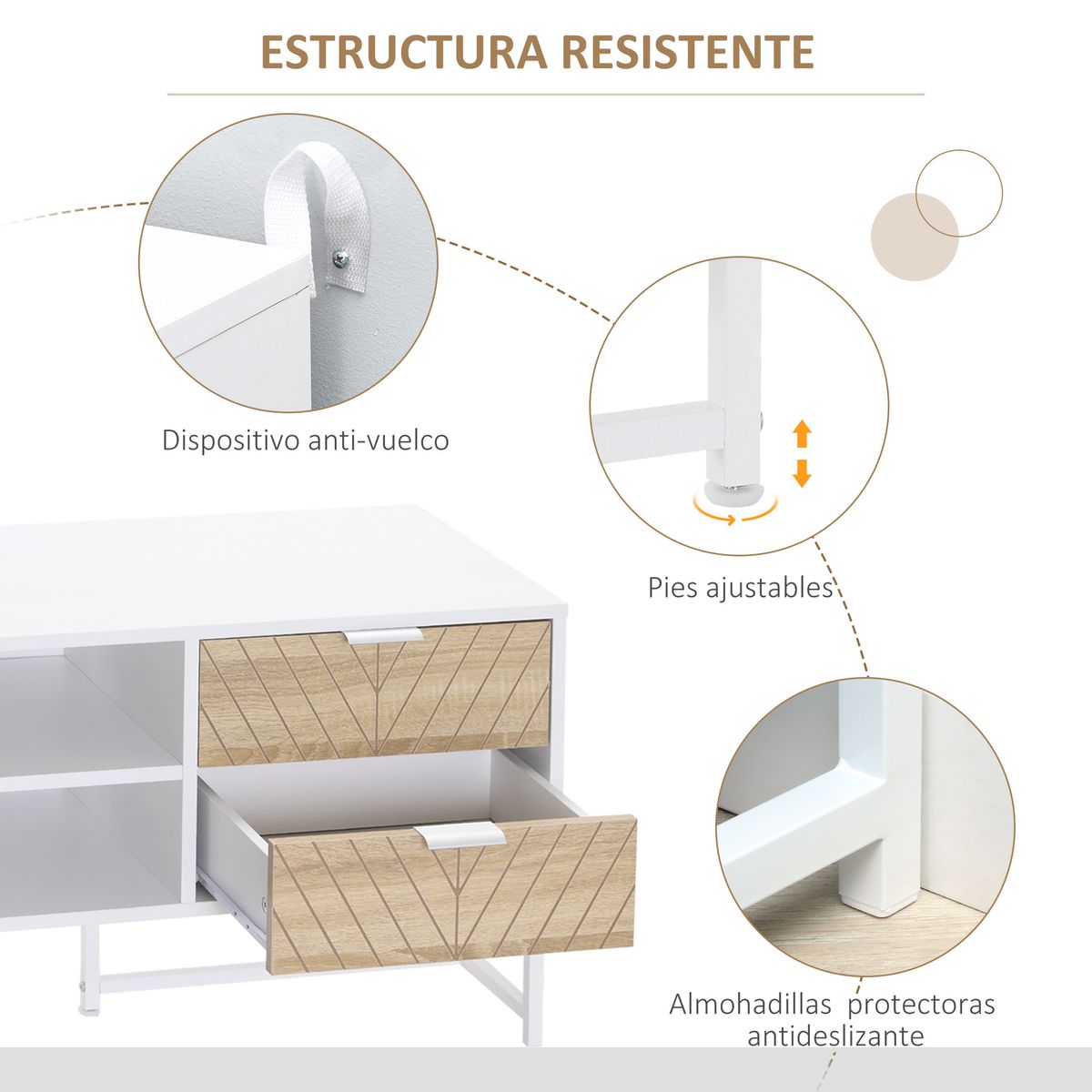 Mueble de TV Paraiso Homcom 4 cajones + 2 estantes roble/blanco 48x120x39 cm