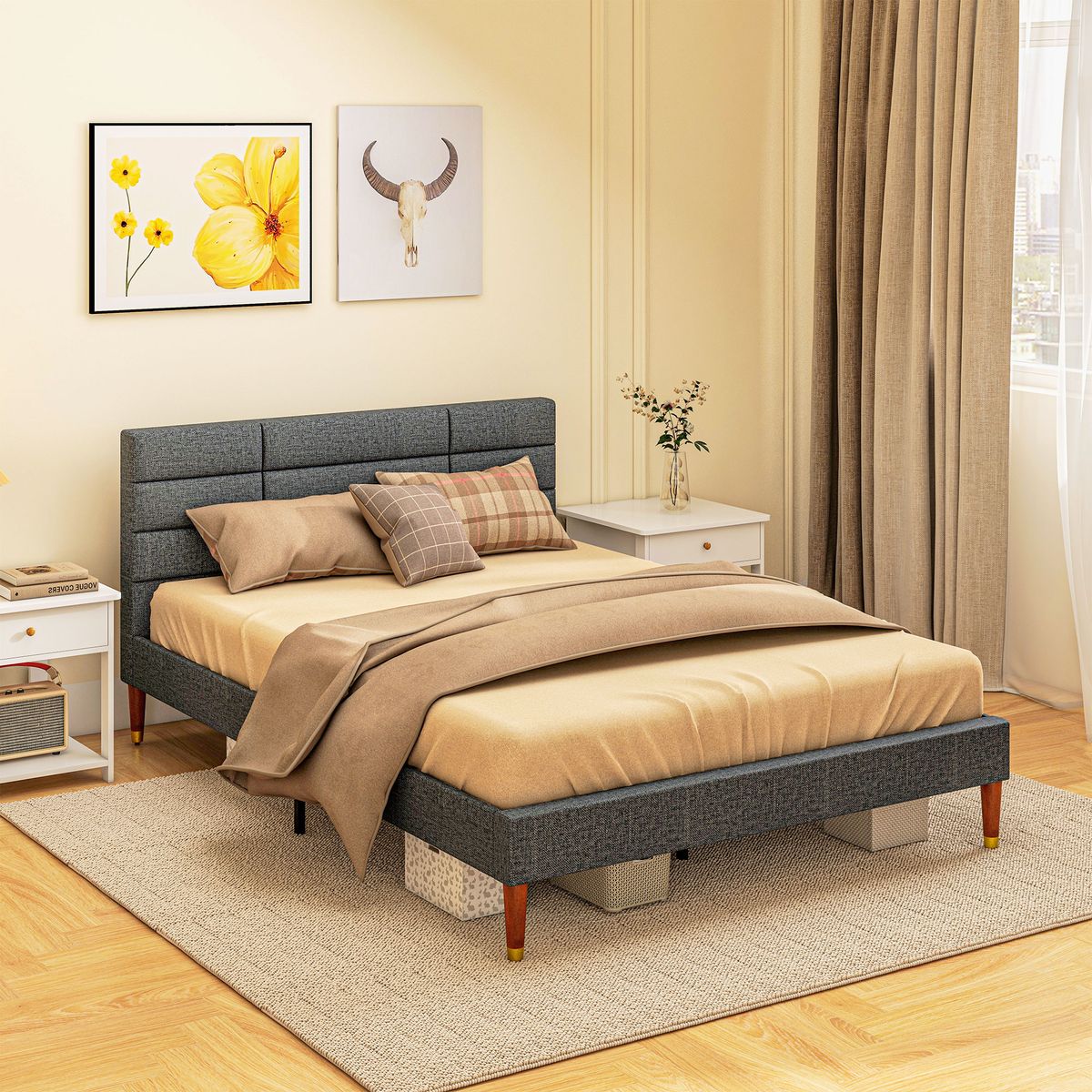Estructura de cama Hand Homcom con cabecero gris 140x200 cm