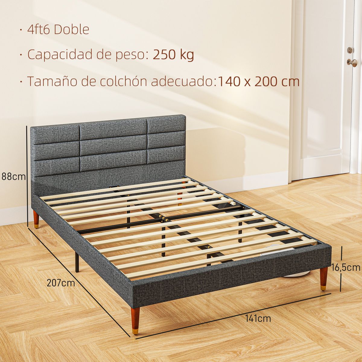 Estructura de cama Hand Homcom con cabecero gris 140x200 cm