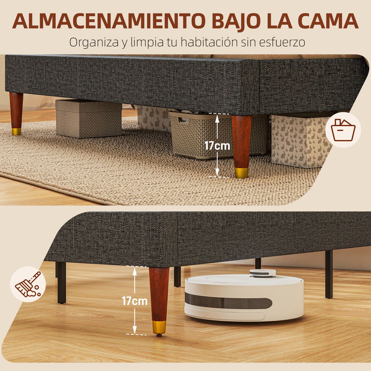 Estructura de cama Hand Homcom con cabecero gris 140x200 cm