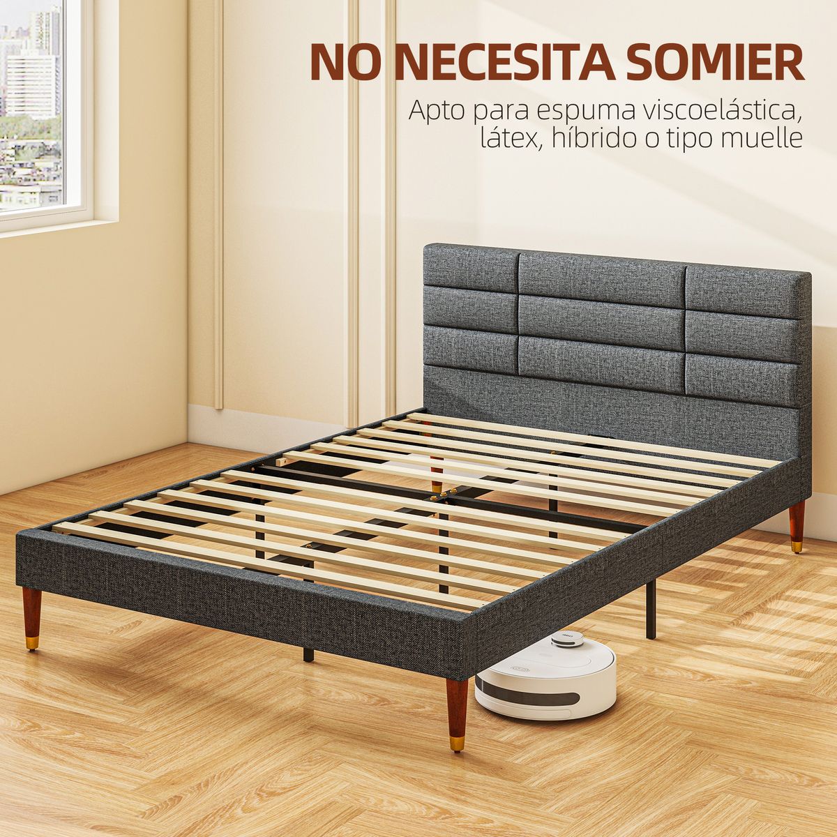 Estructura de cama Hand Homcom con cabecero gris 140x200 cm