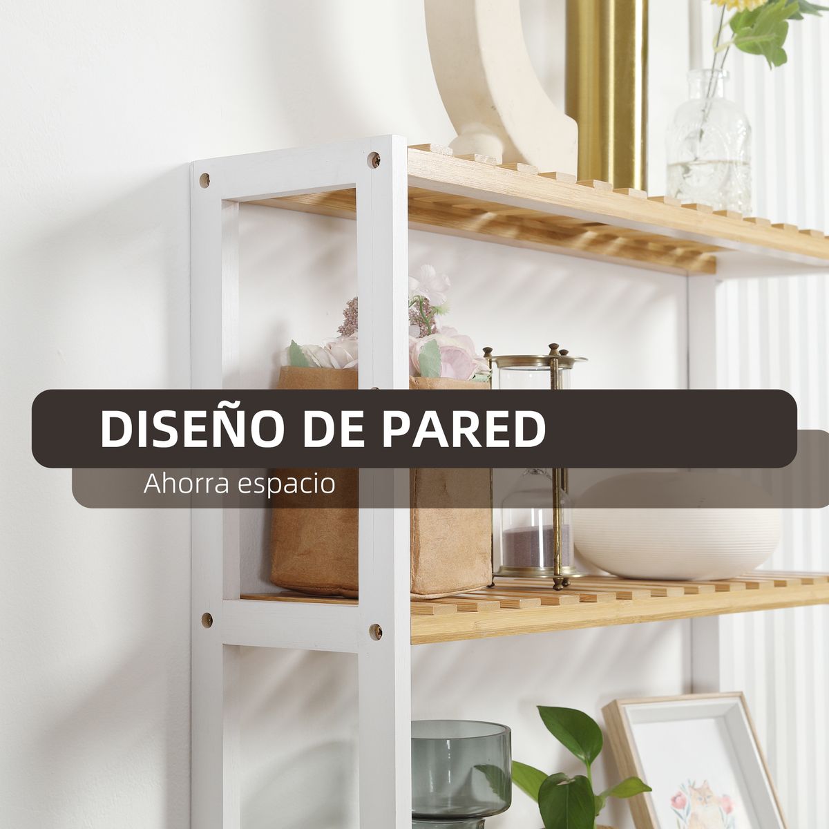 Estantería de pared Mihna Homcom 3 estantes blanco/natural 54x60x15 cm