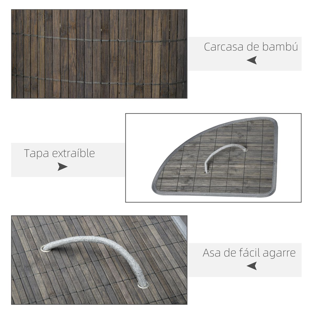 Cesto de ropa sucia Nervión Homcom bambú esquinero con tapa gris 57x38x38 cm