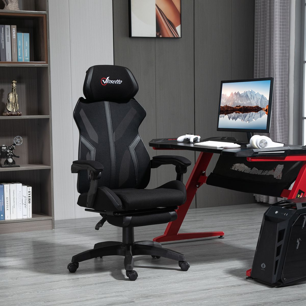 Silla gaming Universe Vinsetto reclinable + reposapiés retráctil negro 119-129x65x65 cm