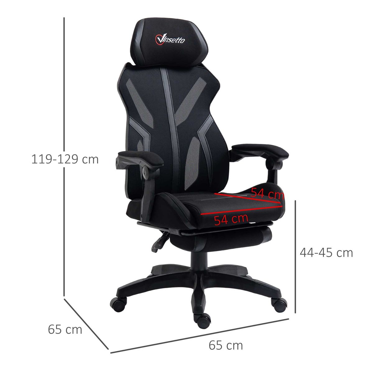Silla gaming Universe Vinsetto reclinable + reposapiés retráctil negro 119-129x65x65 cm