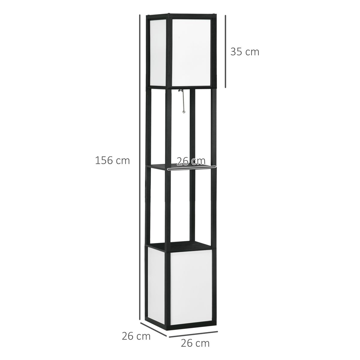 Lámpara de pie Homcom Pegaso 2 estantes 40W E27 negro/blanco 156x26x26 cm