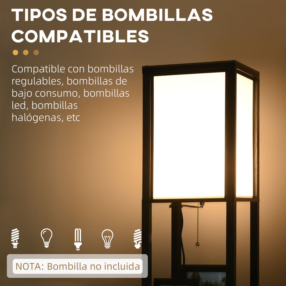 Lámpara de pie Homcom Pegaso 2 estantes 40W E27 negro/blanco 156x26x26 cm