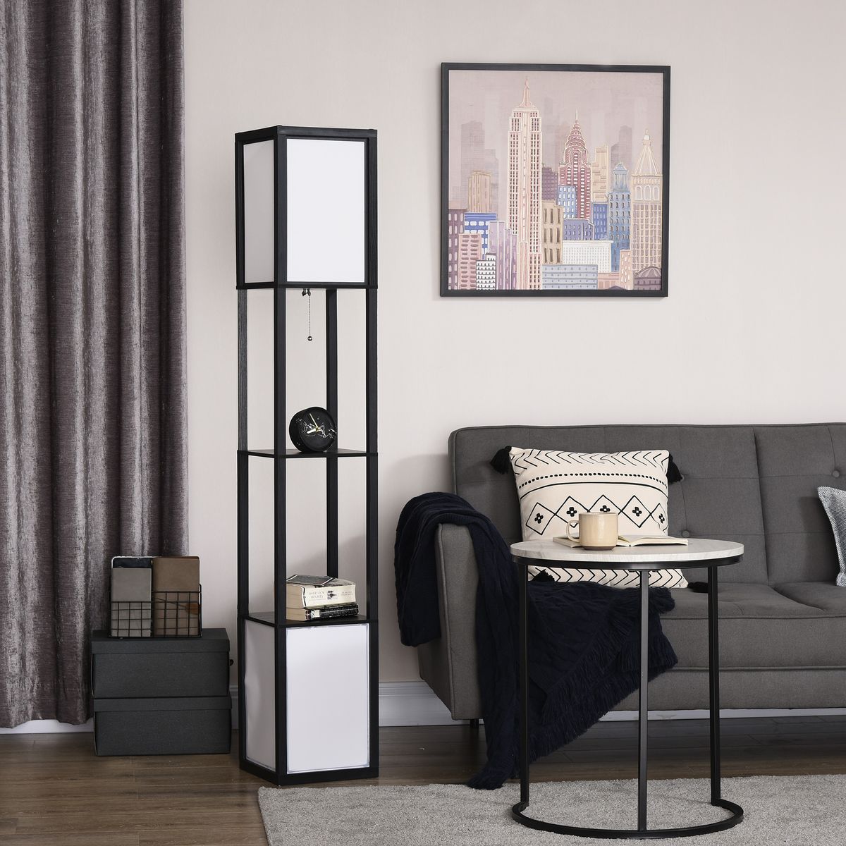 Lámpara de pie Homcom Pegaso 2 estantes 40W E27 negro/blanco 156x26x26 cm