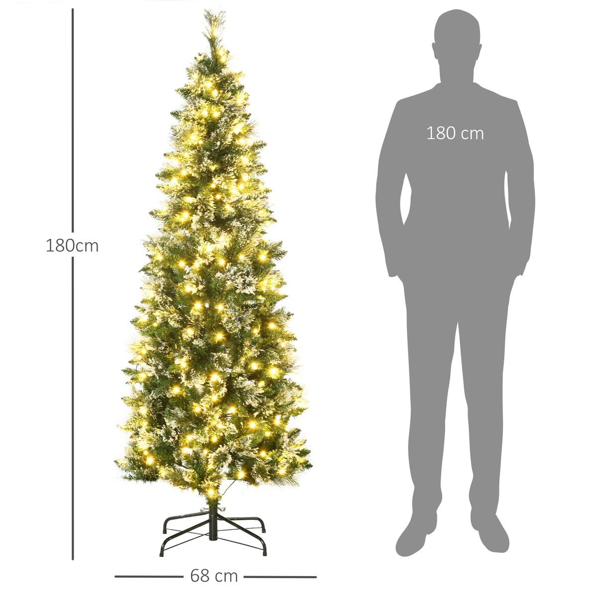 Árbol de Navidad Homcom 618 ramas con 240 luces LEDs verde Ø68x180 cm medidas