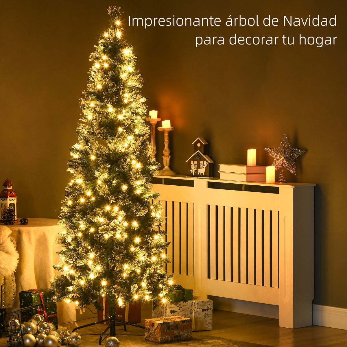 Árbol de Navidad Homcom 618 ramas con 240 luces LEDs verde Ø68x180 cm
