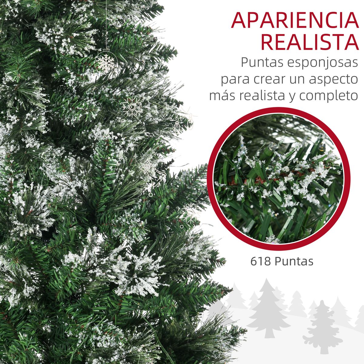 Árbol de Navidad Homcom 618 ramas con 240 luces LEDs verde Ø68x180 cm