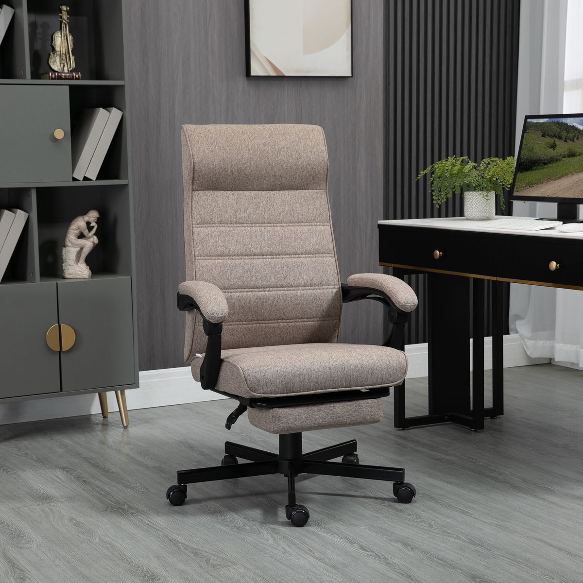 Silla de oficina Albahaca Vinsetto reclinable altura ajustable + reposapiés marrón 106-114x67x68 cm