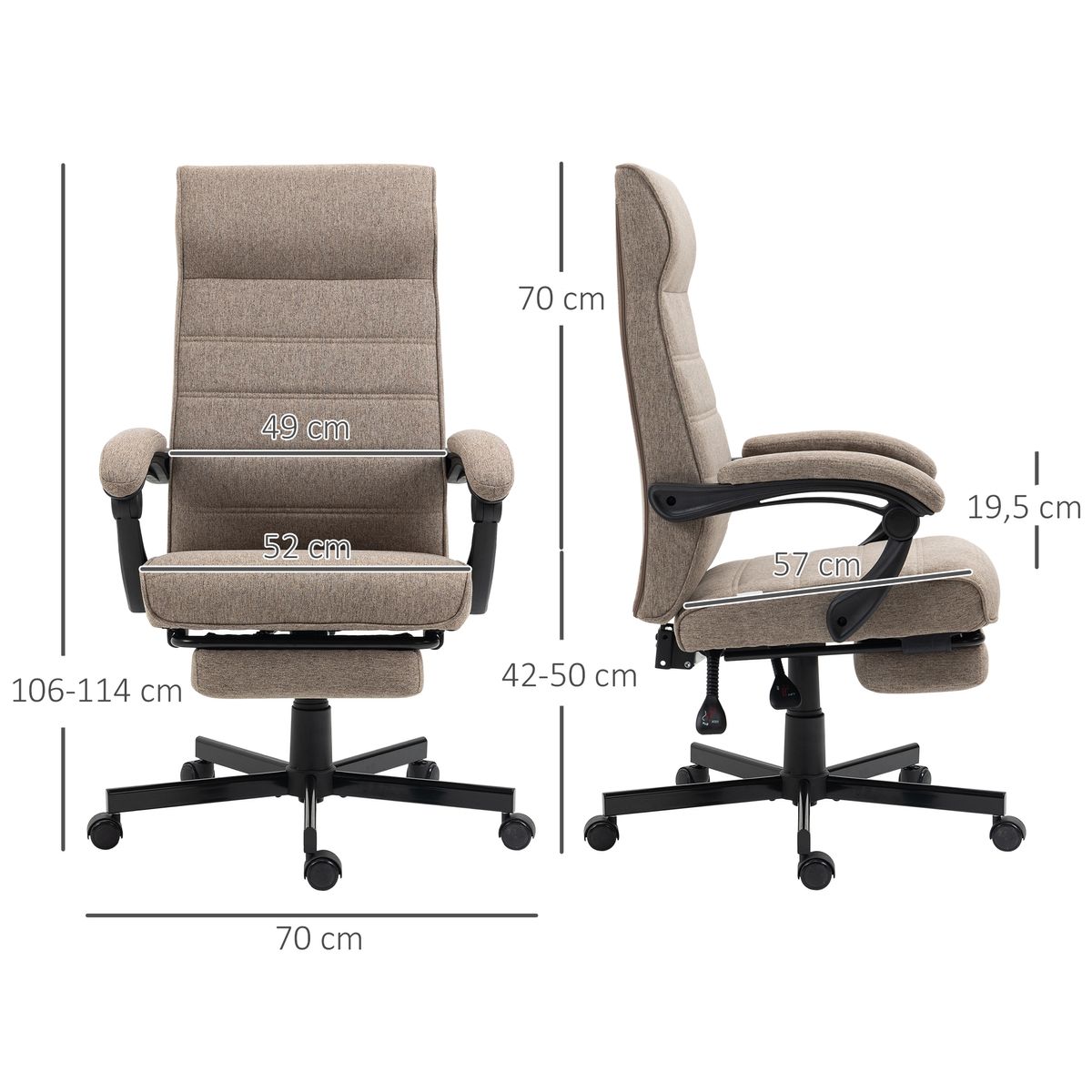 Silla de oficina Albahaca Vinsetto reclinable altura ajustable + reposapiés marrón 106-114x67x68 cm