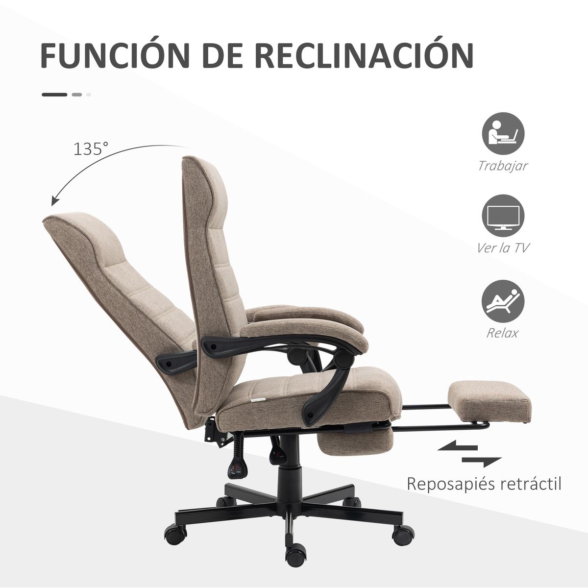 Silla de oficina Albahaca Vinsetto reclinable altura ajustable + reposapiés marrón 106-114x67x68 cm