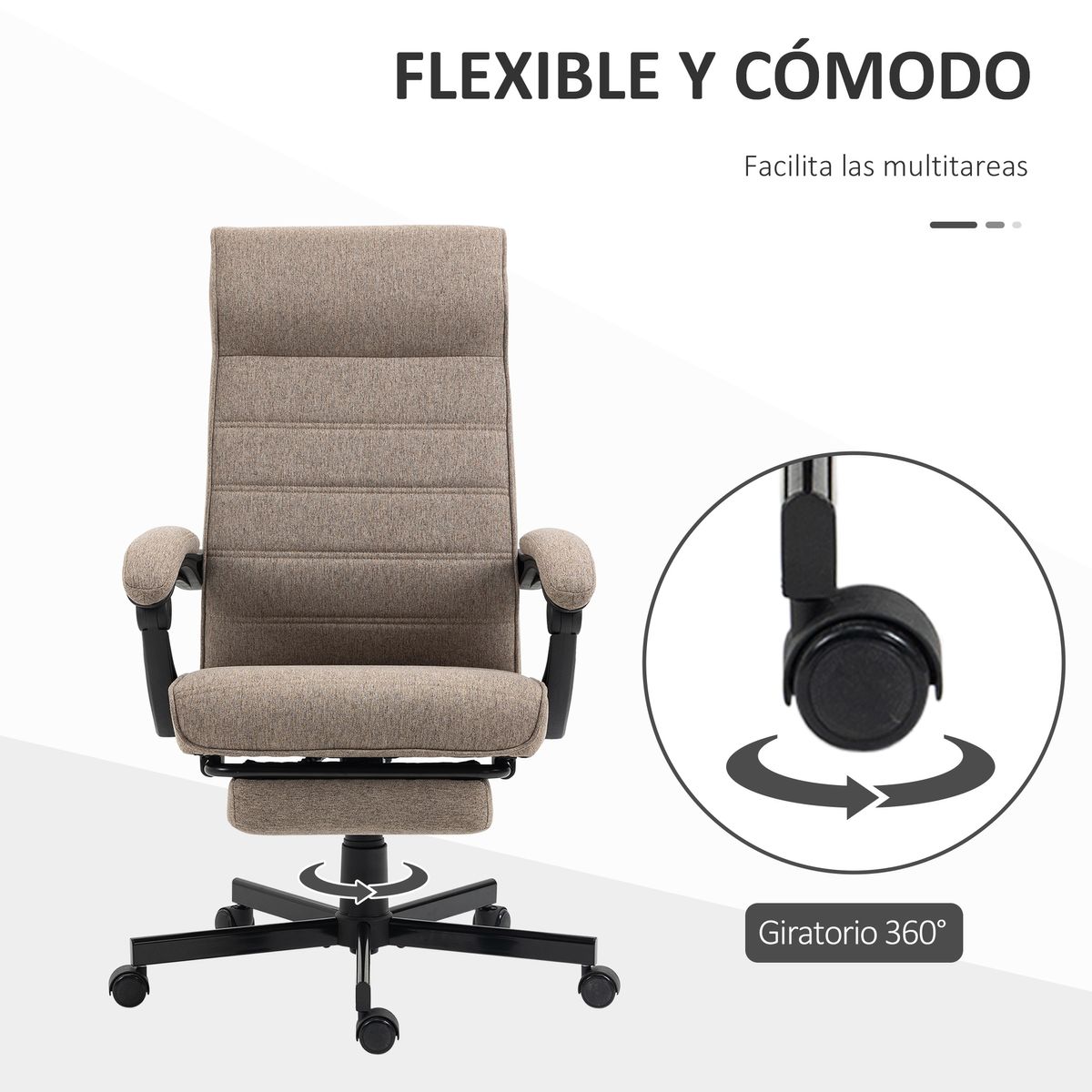 Silla de oficina Albahaca Vinsetto reclinable altura ajustable + reposapiés marrón 106-114x67x68 cm