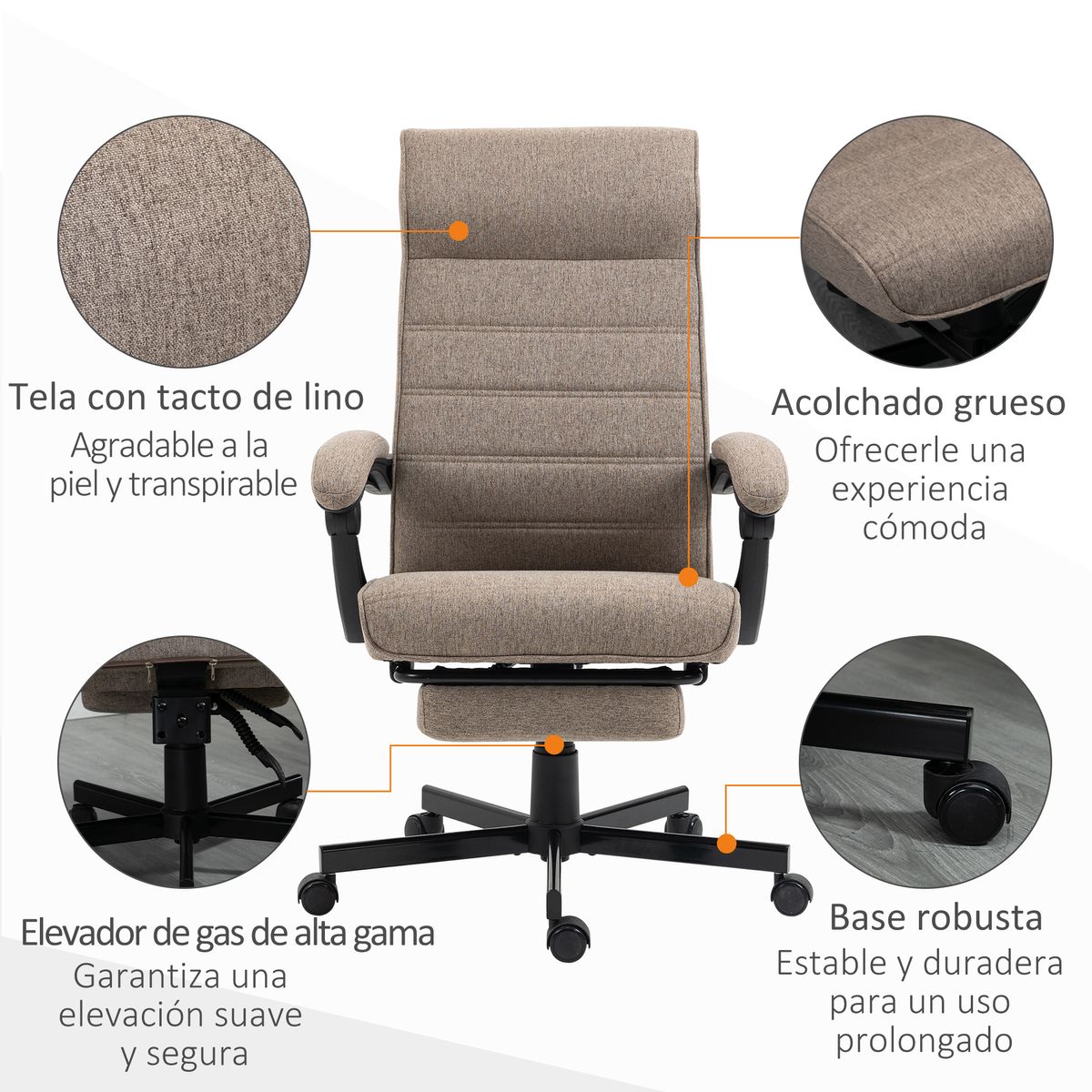 Silla de oficina Albahaca Vinsetto reclinable altura ajustable + reposapiés marrón 106-114x67x68 cm