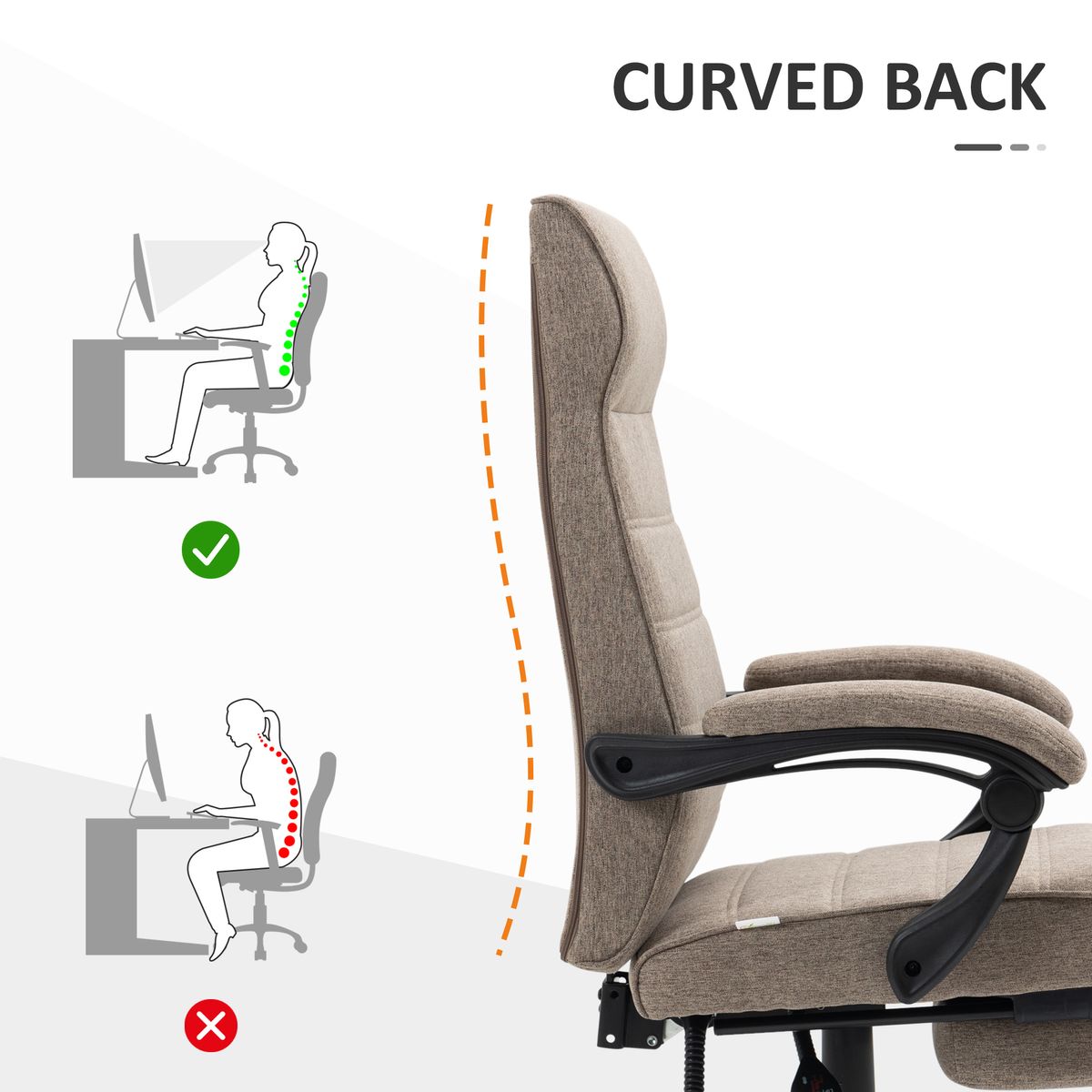 Silla de oficina Albahaca Vinsetto reclinable altura ajustable + reposapiés marrón 106-114x67x68 cm