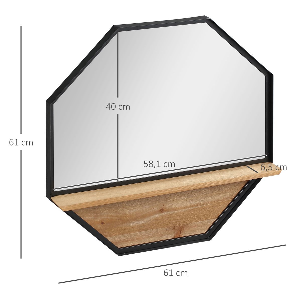 Espejo Octogal Homcom con estante negro 61x61x8,4 cm