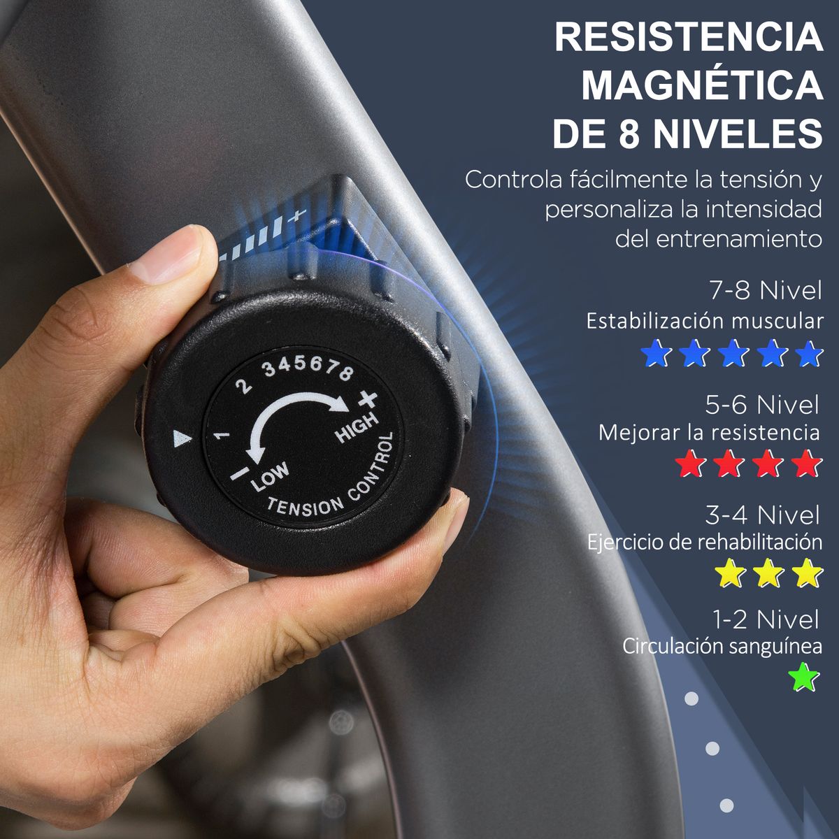 Bicicleta estática Homcom 8 niveles ajustables con respaldo gris