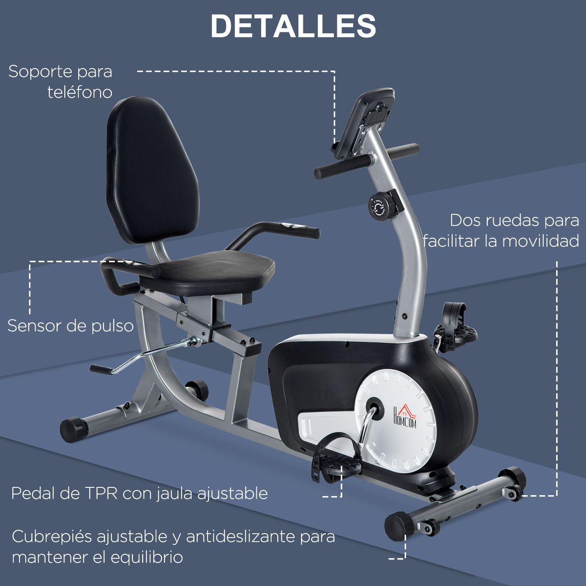 Bicicleta estática Homcom 8 niveles ajustables con respaldo gris